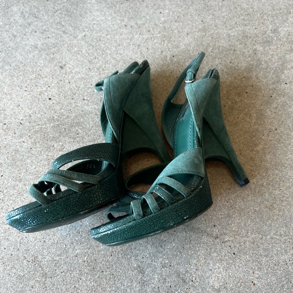 YSL - women's size 36.5 designer heels in dark green. - Picture 2 of 7